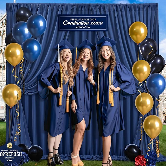 Navy Blue Backdrop Curtains-Wrinkle-Free Navy Blue Curtains Polyester Photography Drapes Wedding Background for Baby Shower Birthday Graduation Party Decorations - 8 X10FT