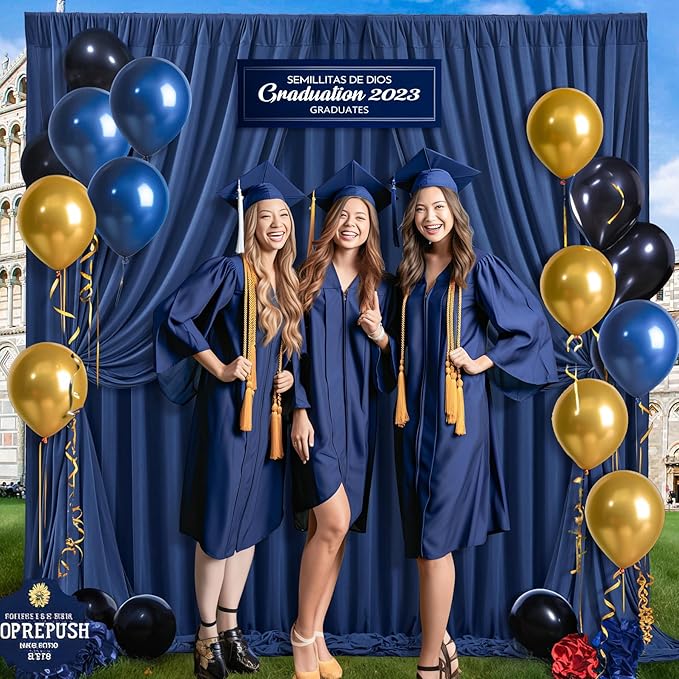 Navy Blue Backdrop Curtains - Wrinkle-Free Polyester Photography Drapes for Wedding, Baby Shower, Birthday, Graduation Party Decorations - 16 X 10FT