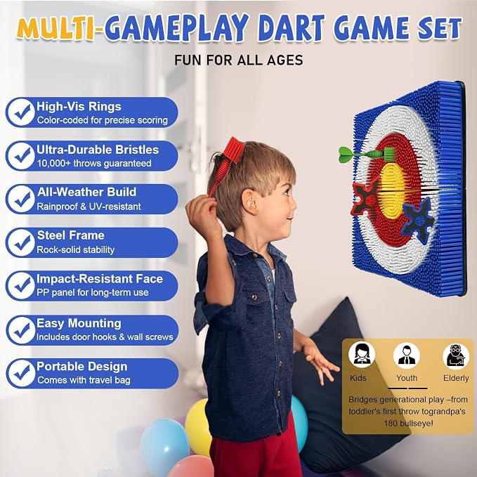 Axe Throwing Game for Backyard - Steel Frame Ax Throw Kit for Kids & Adults - Bristle Target with 6 Throwing Axes Set & Travel Bag - Outdoor/Indoor for Kids & Families Yard Carnival Games