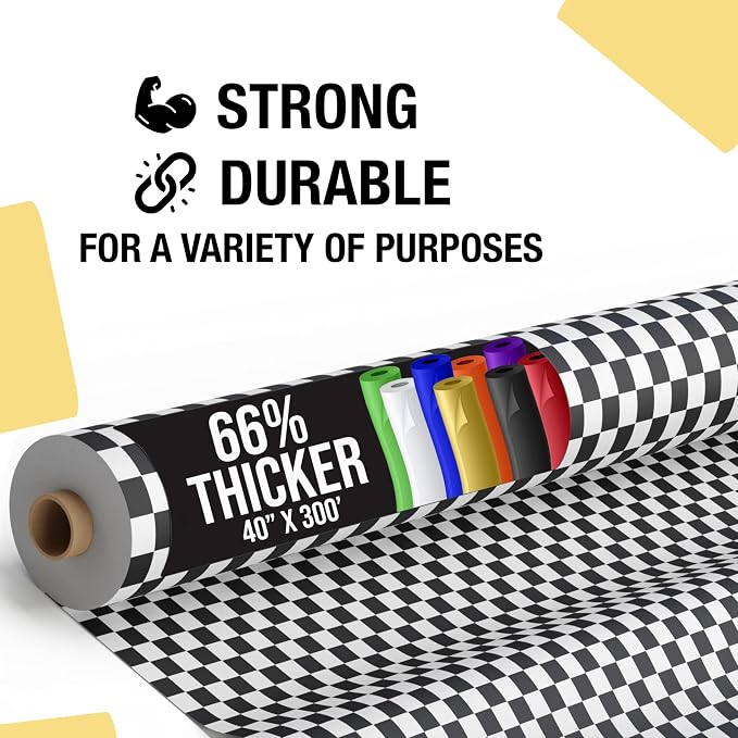 Party Solids 66% Thicker Black White Checkered Plastic Table Cover Roll 40" X 300' Table Cloth Plastic Cover Roll Quality Thick Banquet Rolls Disposable Tablecloth Rolls Strong American Based Company