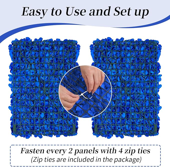 BLOSMON Flower Wall Panel Backdrop Decor Royal Blue Artificial Floral Backdrop for Wedding Party Baby Bridal Shower, 6 Pcs Hanging Fake Hydrangea Wall Decoration Silk Faux Hydrangea Flower Backdrop