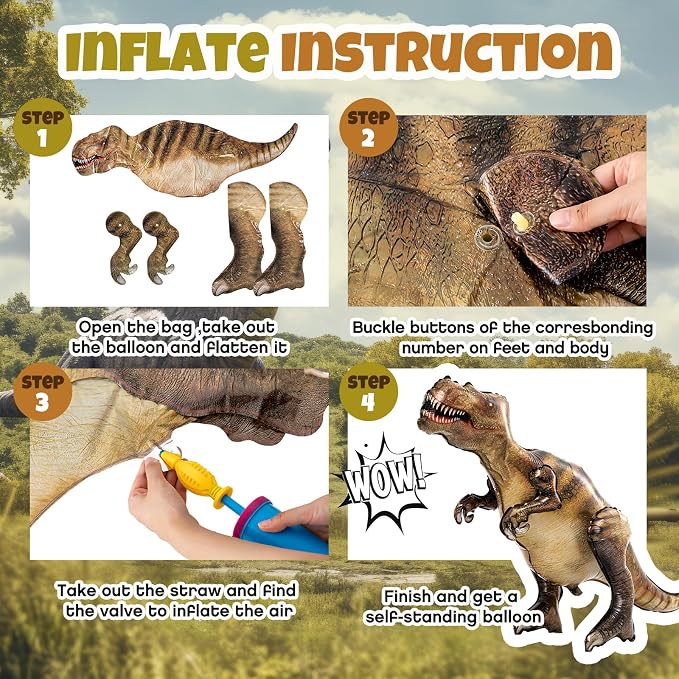 Skylety 16 Pcs Dinosaur Theme Decorations Included 3 Style 50'' x 30'' Inflatable Dinosaur Balloon 2 Pcs Palm Tree Leafs Torch Balloon for Birthday Gift Halloween Christmas Party Supplies