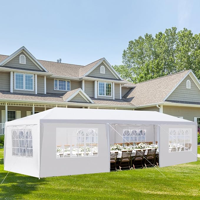 10x30 Outdoor Canopy Tent for Parties, Waterproof Party Tent with 7 Removable Sidewalls & Windows, Heavy Duty Outdoor Canopy for Wedding, Backyard Events & Commercial Use, White