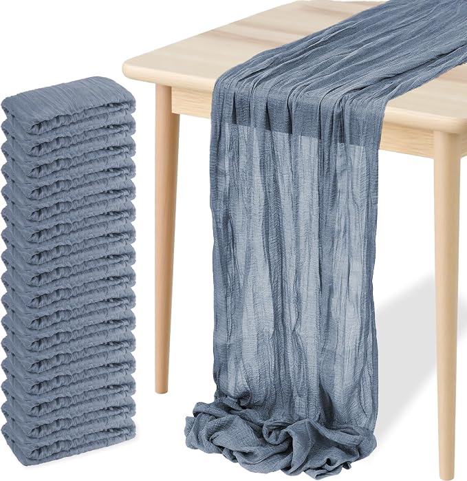 16 Pack Cheesecloth Table Runners 20" x 120", Boho Gauze Table Decor for Wedding, Bridal Shower, Birthday Party, Long Romantic Runner(Dusty Bule)