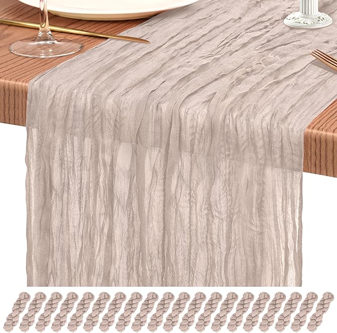 20 Pack Rosy Brown Cheesecloth Table Runner 10FT Boho Gauze Cheese Cloth Table Runners Romantic Rustic Sheer Table Decorations for Wedding Party Baby Shower Birthday Holiday Home