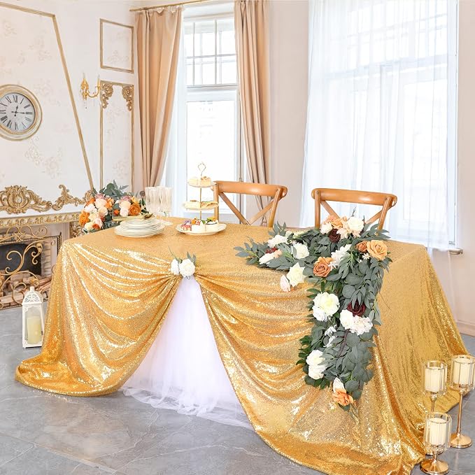 B-COOL Gold Sequin Tablecloth Birthday Table Cloths for Parties Rectangle Wedding Tablecloth Sparkly Sequin Fabric Tablecloth Christmas 90x90inches