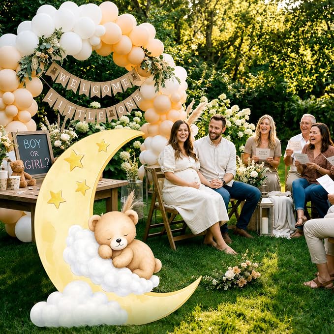 4ft Bear Baby Shower Decorations, Large Moon and Bear Cardboard Cutout Cute We Can Bearly Wait Theme Photo Booth Prop for Birthday Gender Reveal Party Supplies Outdoor Indoor