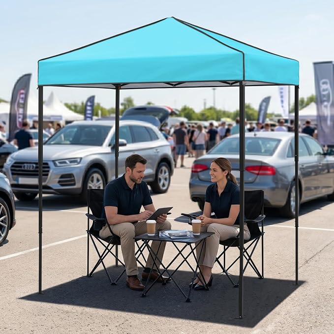 EAGLE PEAK 6x4 Instant Pop Up Canopy Tent, Straight Leg Sun Shelter, Portable Canopy with Carry Bag for Camping, Beach & Sports, Light Blue
