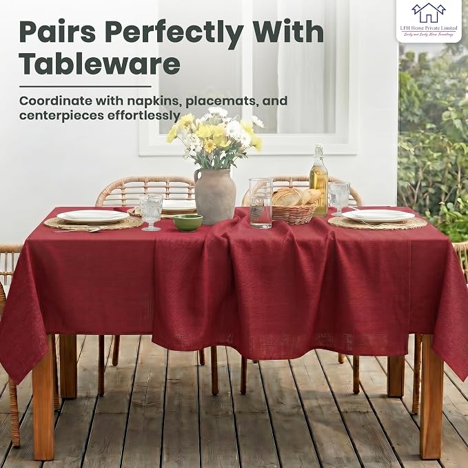 LFH Home Cotton Rich Beautiful Tablecloth for Rectangle Tables, 60 x 108 Inch Table Cloth, Machine Washable Fabric Table Cover for Dining Table, Kitchen, Parties, Holidays & Everyday Use-Red