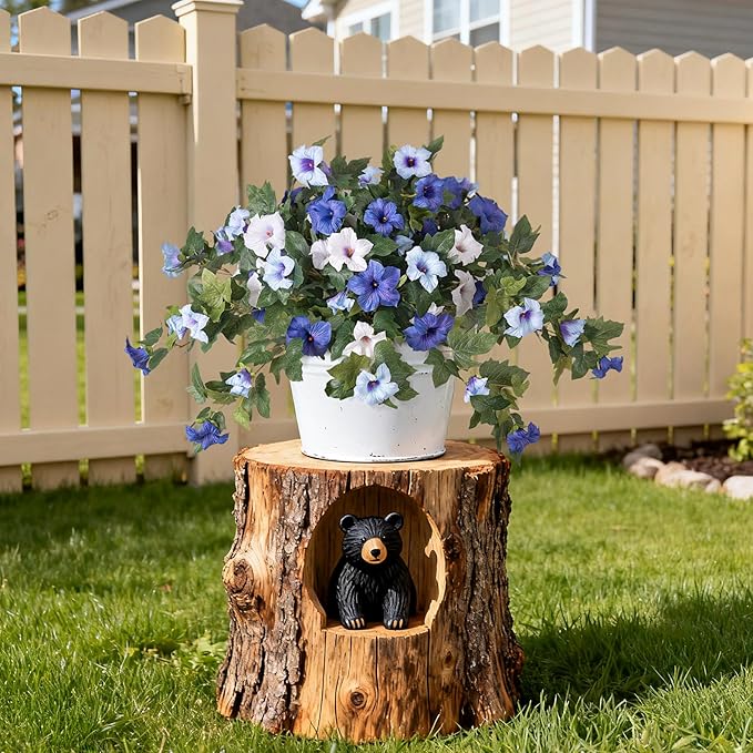 Ammyoo Artificial Fake Petunia Flowers for Outdoor Decoration, 2PCS Faux Silk Petunias Flower for Spring UV Resistant No Fade Realistic Plants for Garden Balcony Yard Porch Indoor Decor(Blue White)