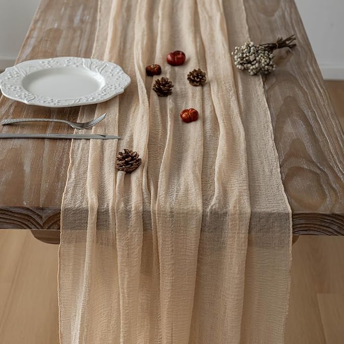 Keketoarrange Deep Beige Cheesecloth Table Runner Rustic Boho Butter Gauze 120 Inch 10 FT Cheese Cloth for Wedding Baby Bridal Shower Birthday Party Long Sheer Spring Summer Home Decorations