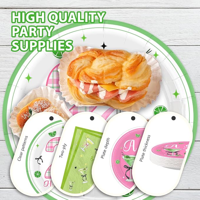 96Pcs Matini 21st Birthday Party Decorations, Serves 24 | A Tini Bit Older Plates and Napkins Pink Green Tableware Set for 21 Years Old Women Girls Birthday Martini Party Supplies