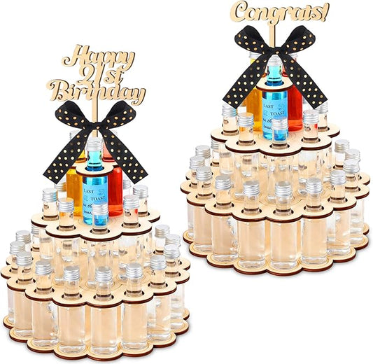 Honeydak Mini Liquor Bottle Cake Display Shelf Wooden Party Centerpiece Display for Mini Liquor Bottles 21st Birthday Decor 21st Birthday Gifts for Him or Her, Hold 28 Bottles