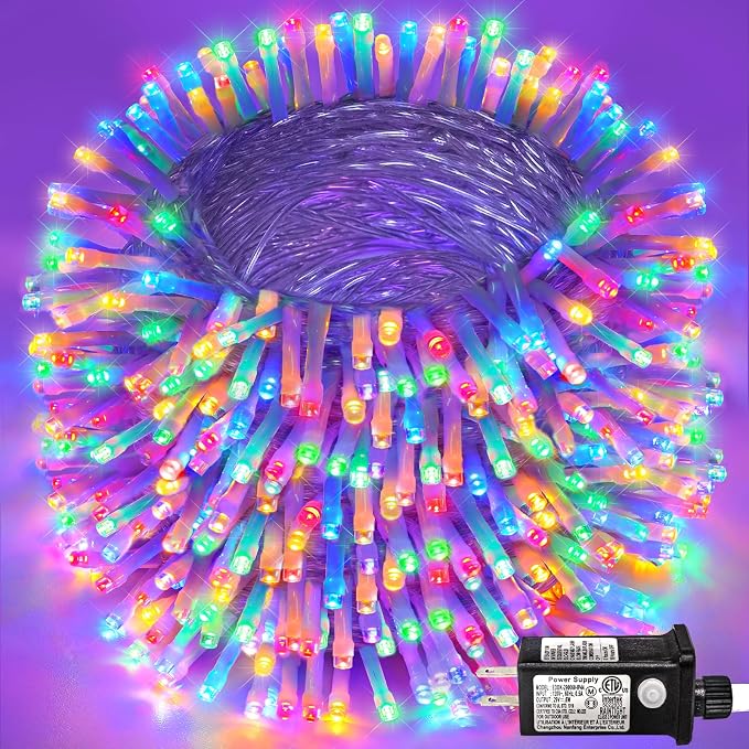 800 LED Christmas Lights Outdoor, 262 FT Christmas String Lights Indoor with Waterproof 8 Modes, Clear Wire Plug in Twinkle Fairy Lights for Patio Yard Bedroom Tree Decorations, Multicolor