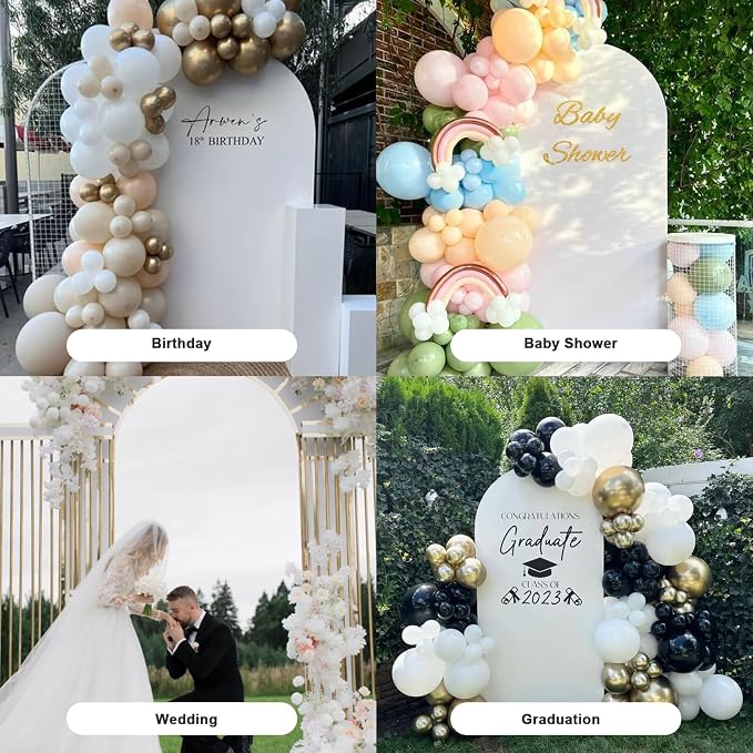 6FT Arch Backdrop Stand and Cover Set, Metal Arch Stand & Cover Set with Ground Nails White Spandex Fitted Arch Covers Stretchy Backdrop with Zipper for Wedding Birthday Party Baby Shower Banquet
