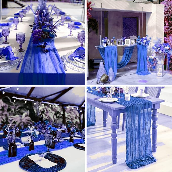 15 Pack Cheesecloth Table Runner 6FT Romantic Cheese Cloth Table Runner 35 x72Inch Gauze Boho Table Runners for Wedding Birthday Party Pinic Bridal Baby Shower Anniversary Table Decoration(Royal Blue)