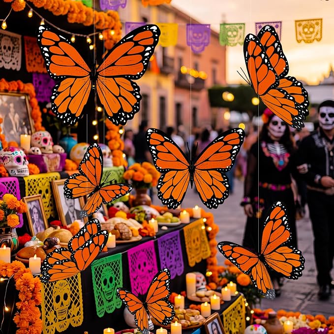 18 Pcs Large Monarch Butterfly Decorations 15.7'' 9.8'' 3D Fall Artificial Monarch Butterflies Wall Decal Decor Dia De Los Muertos Day of The Dead Decoration for Birthday School Classroom