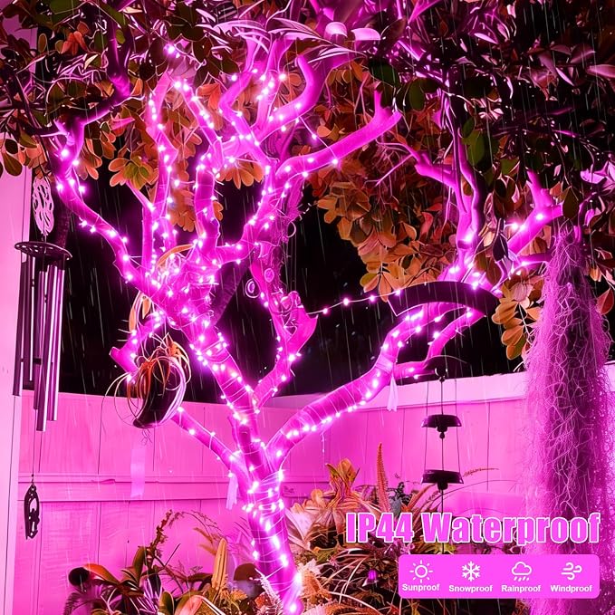 YEGUO 4 Pack Pink Solar Fairy Lights, Each 33ft 100 LED Christmas Lights Outdoor Waterproof, 8 Modes Sliver Wire Solar String Lights