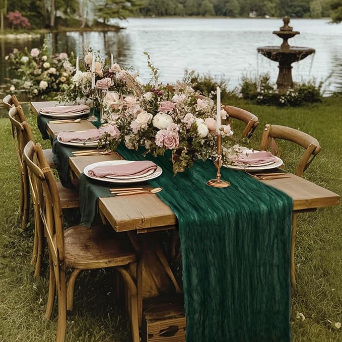 6 Pack Dark Green Cheesecloth Table Runner 120 Inch 10FT Cheese Cloth Runners for Spring Holiday, Baby Shower, Jungle Theme Party