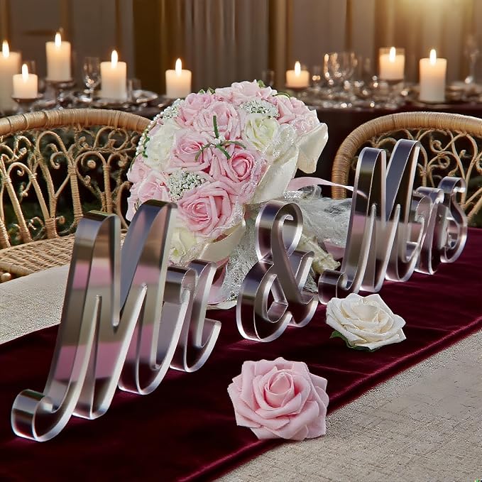 Mr & Mrs Sign for Wedding Table Decor,Large Acrylic Mr and Miss Sign,Photo Props, Freestanding Wedding Centerpiece Table Letters Wedding Decorations for Anniversary,Engagement,Party (Translucent Gray, 0.78'')