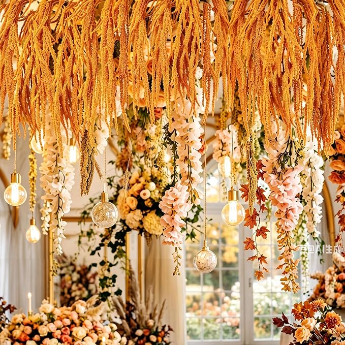 Suncalla 12 Pcs Orange Spring Natural Dried Amaranthus Hanging Flowers Amaranthus Artificial Flowers for Wedding Arch Bouquet Floral Garland Wall Home Decoration (23 Inch)