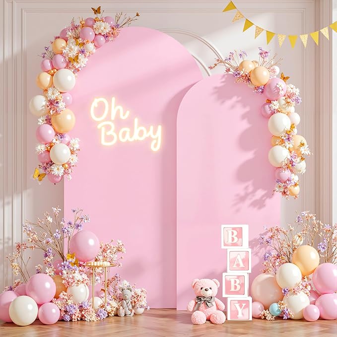 Pink and Hot Pink Arch Cover 2 Set - 7.2FT and 6FT Arch Backdrop Cover Spandex Fitted Wedding Arch Stand Covers for Baby Shower Girls Birthday Party Photo Balloon Arch Covers Stretchy Backdrop