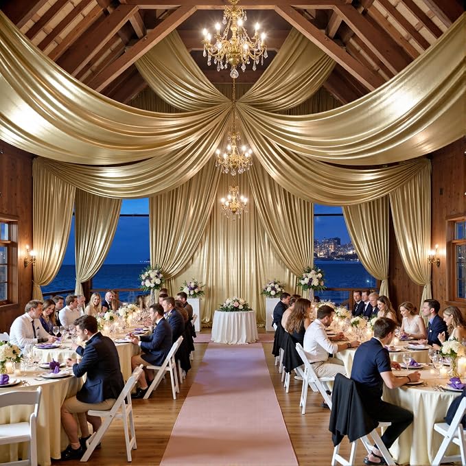 gogoparti 30x20FT Champagne Shimmer Backdrop Curtains for Weddings Parties - 6 Panels of Extra Long 5x20FT Drapes, Includes Dual Pole Pockets, Wrinkle-Free Fabric for Party, Tent Decoration