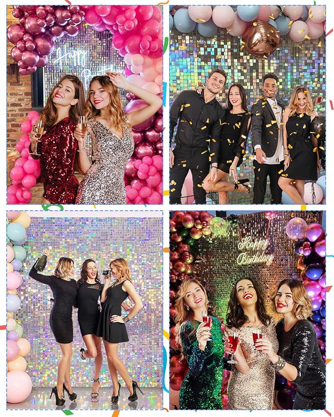 Iridescent Silver Shimmer Wall Backdrop 24 Panels Cover 6 x 4 Ft, Photo Backdrops for Wedding,Anniversary,Birthday,Party Decoration