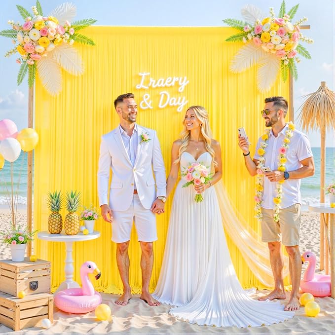 40ft x 10ft Yellow Backdrop Curtain for Parties Yellow Wrinkle Free Backdrop Drapes Panels for Birthday Party Baby Shower Wedding Photo Photography Polyester Fabric Background Decoration