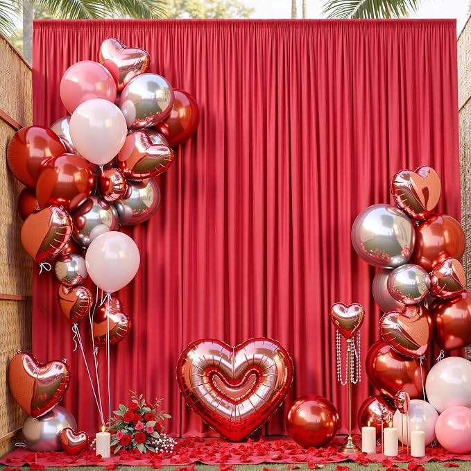 40ft x 10ft Wrinkle Free Red Backdrop Curtain for Parties, 8 Panels 5×10ft Silky Polyester Red Photo Backdrop Drapes Back Drop Cloth for Birthday Theme Party Wedding Photography Background