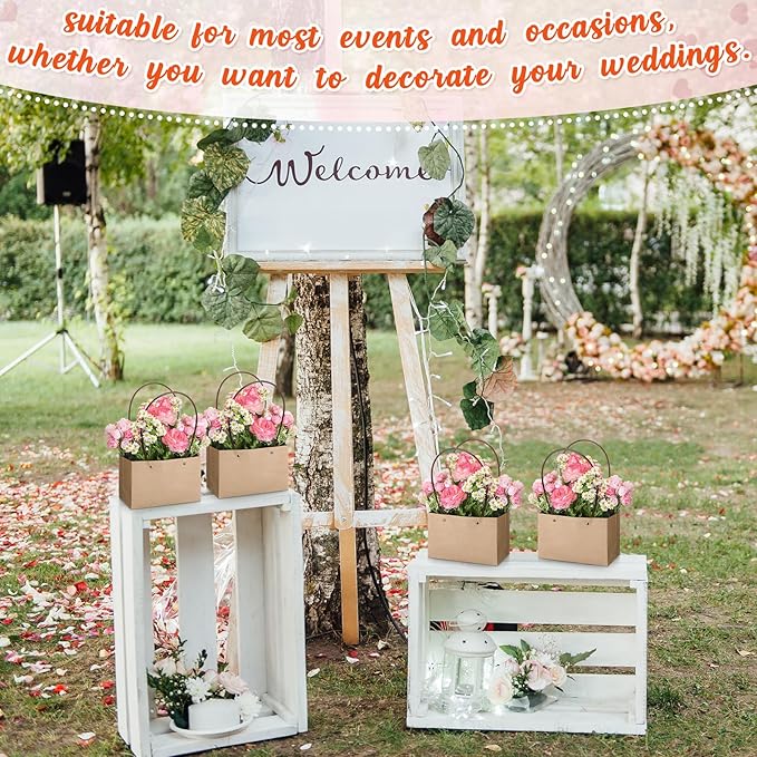 6 Set Mother's Day Flower Gift Boxes with Floral Foam Blocks, Bouquet Carrier Bags with Handle, Paper Flower Box for Bouquet, Floral Arrangement Box for Birthday, Wedding Party Favor(Brown)