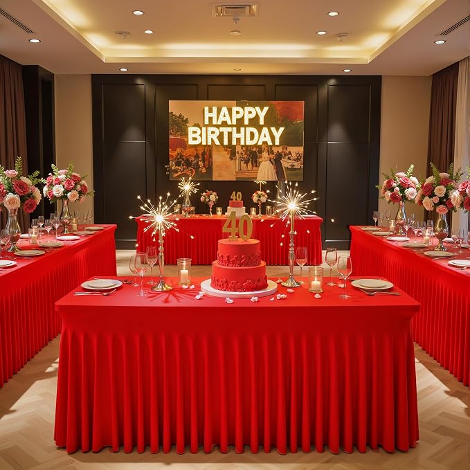 Red Spandex Tablecloths for Rectangle Tables 6 Foot Red Stretch Table Cloth Rectangle 6ft Elastic Fitted Table Cover Fabric with Skirt for Wedding Baby Shower Graduation Birthday Party Banquet Buffet