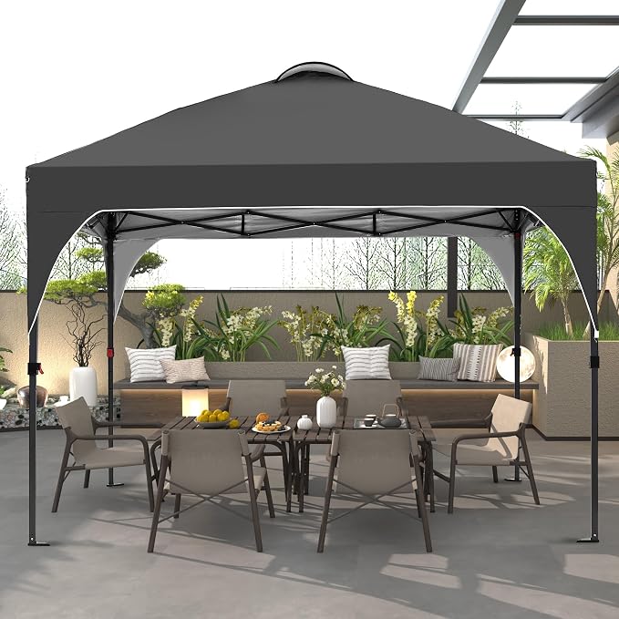 GDY 10x10 Pop Up Canopy Tent, Easy-Setup Gazebo, Outdoor Canopy with 3 Adjustable Heights for Events, Parties, Camping, Black.
