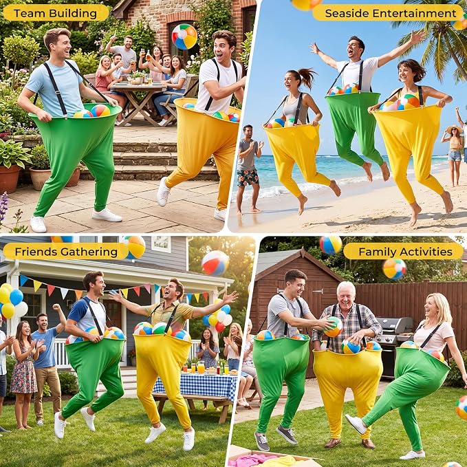 Granny Pants Yard Game Set, Giant Yard Games with 20 Bouncy Balls, 4 Suspenders, Pumps & Flags, Funny & Outdoor Games for Adults and Family, Huge Backyard Games for Lawn, Camping & Party Games