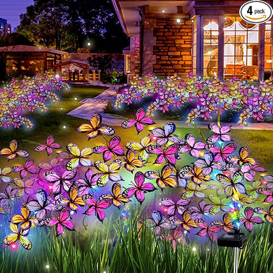 Solar Garden Lights Outdoor, Waterproof Solar Butterfly Lights 4 Pack Willow Vine Light with 80 LED 33 Butterfly Colorful Lighting for Garden Yard Lawn Outdoor Decor, Gift for Mom Women Mother's Day