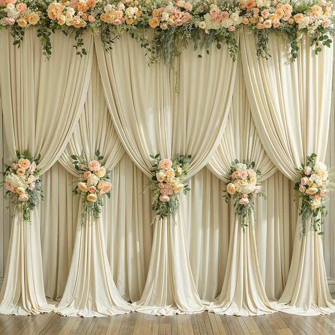 10 Panels Backdrop Curtains for Wedding Party Wrinkle Free Beige Backdrops Curtain Drapes Fabric Decorations Photo Back Drop Cloth for Baby Shower Photography Stage Reception 50ft(W) x 12ft(H)