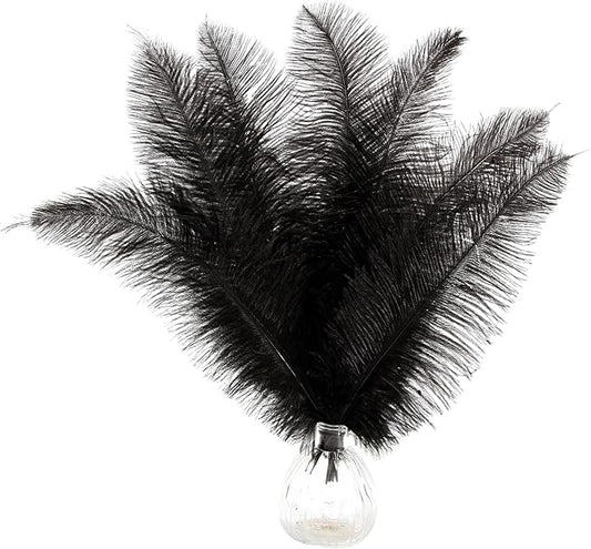 SendyFeather 50pcs Natural Black Ostrich Spads Feather 14-16inch (35-40cm) Bulk Feathers for Crafts Flowers Vase Wedding Party Centerpiece Decoration
