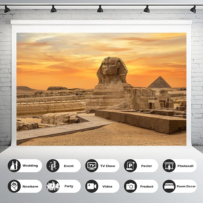 Desert Egyptian Sphinx Pyramid Backdrop Ancient Egypt Scene Photography Background Egyptian Travel Themed Party Decor Supplies Adults Travel Portraits Photo Shoot Studio Props Decors 9x6ft