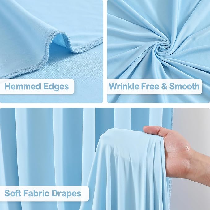 10 Panels Baby Blue Backdrop Curtains - Wrinkle Free Fabric Backdrop Curtain for Photoshoot, 10FT Wedding Party Photo Backdrop Drapes for Birthday Baby Shower Photography Stage Background Decorations