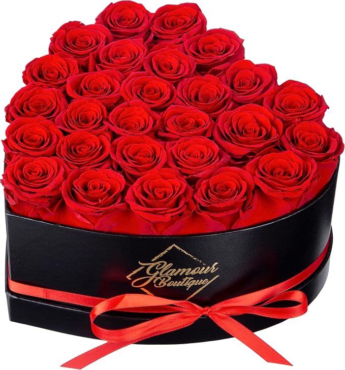 GLAMOUR BOUTIQUE 27 Flower Forever Heart Shape Box, Mothers Day Gift For Mom, Eternal Preserved Roses Gift for Her, Flowers bouquet, For Birthday, Anniversary, Girlfriend - Red