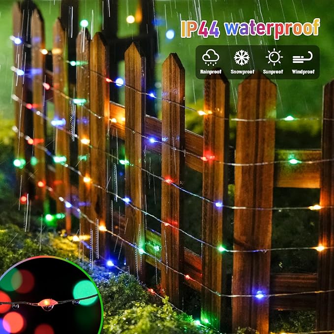 JMEXSUSS 66 ft 200 LED Multicolor Fairy Lights Plug in | Outdoor Waterproof Christmas Tree Lights 8 Modes Twinkle Lights for Bedroom Christmas Tree Decor