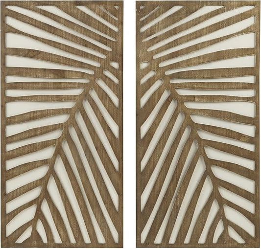 Madison Park Wall Décor for Living Room - Birch Palms Botanical Two-Tone, Home Accent Modern Kitchen Dining Decoration, Ready to Hang 2-Piece Wood Panel Set for Bedroom, 16"W x 32"H, Dark Palm