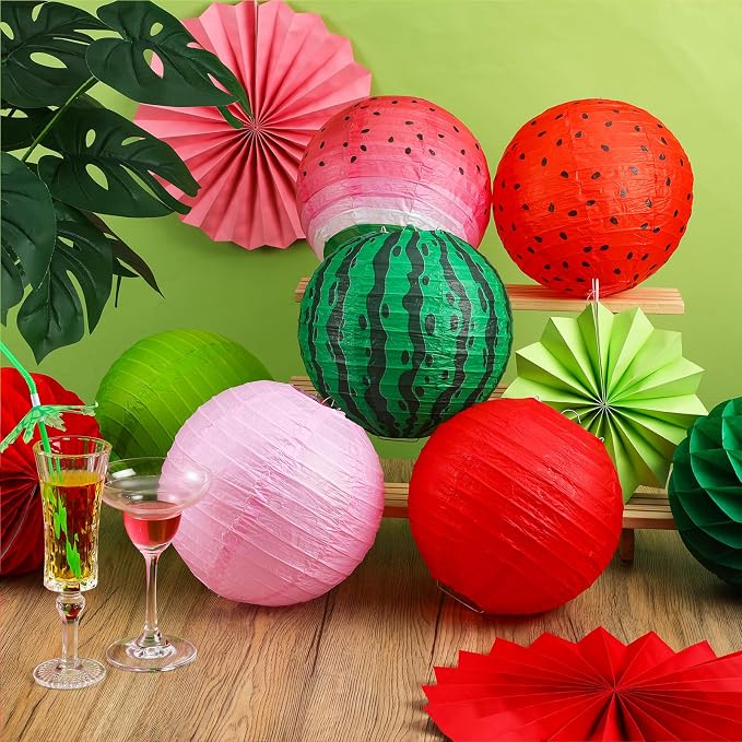 Panelee 12 Pcs Watermelon Summer Party Decorations 8 Inch Watermelon Hanging Paper Lantern Fruit Themed Party Decorations for Hawaiian Tropical Hanging Indoor Outdoor Ornaments Supplies