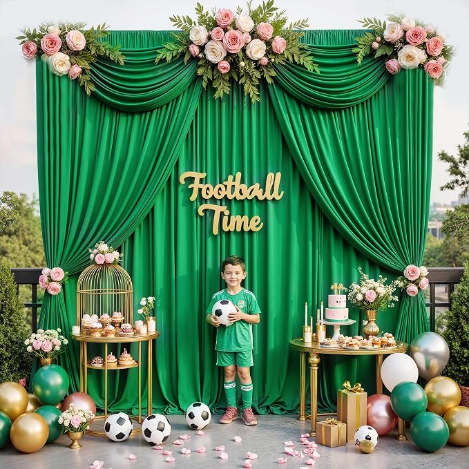 20 ft x 10ft Wrinkle Free Green Backdrop Curtain for Parties, 4 Panels 5x10ft Silky Polyester Green Backdrop Drapes Photo Back Drop Cloth for Wedding Birthday Baby Shower Photography Background
