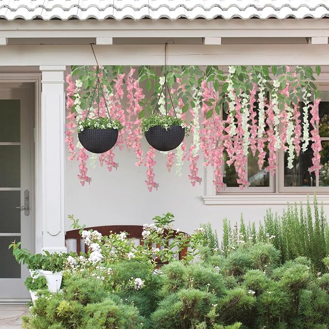 BIRDDIE 24Pcs of Artificial Wisteria Hanging Flowers, 3.75 Feet Fake Wisteria Flower Strings for Backdrop, Wedding, Ceremony,Garden and Home Wall Decoration (Pink)