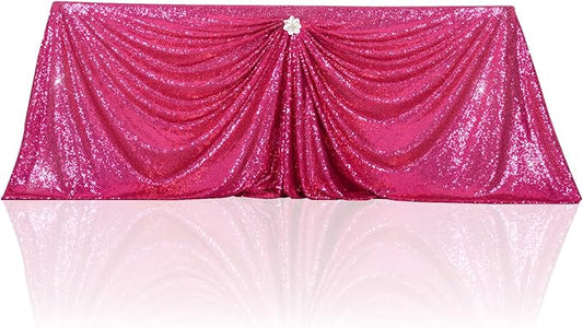 PartyDelight Hot Pink Sequin Tablecloth 90x132 Inch Rectangle Table Cloth Glitter for Party Baby Shower Christmas Decorations