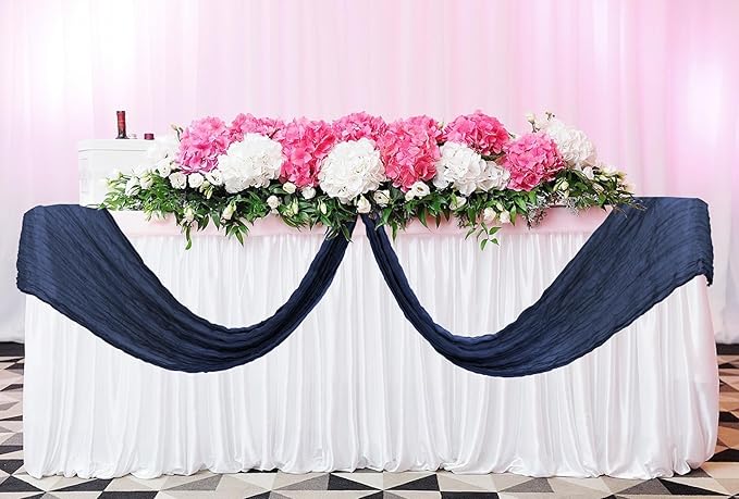 24 Pack Cheesecloth Table Runner 20 x 120 inch Cheese Cloth Table Runner Bulk,Romantic Boho Sheer Gauze Fabric Table Runners for Wedding Reception,Party,Bridal Shower Table Decor(Navy Blue)