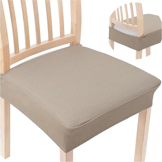 Smiry Stretch Jacquard Seat Covers for Dining Room Chairs Set of 4, Removable Washable Chair Seat Protector Slipcovers, No Rear Covers, Taupe