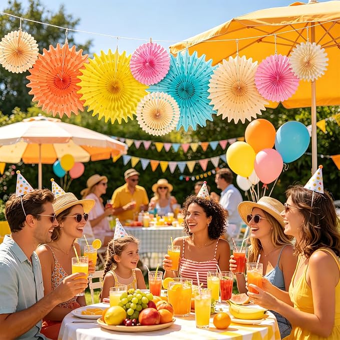 SUNBEAUTY Pack of 11 Peach Pink Yellow Mint Green Hanging Honeycomb Round Paper Fans for Birthday Baby Shower Bachelorette Anniversary Wedding Photo Booth Backdrop Party Decoration