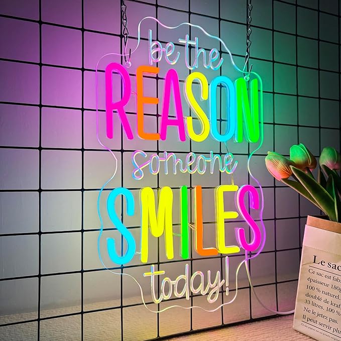 Allball Be The Reason Someone Smiles Today Neon Sign, Motivational Neon Light USB Powered LED Dimmable Inspirational Sign, for Classroom Office Bedroom Living Room Wall Decor(15.7 * 9.8 In)